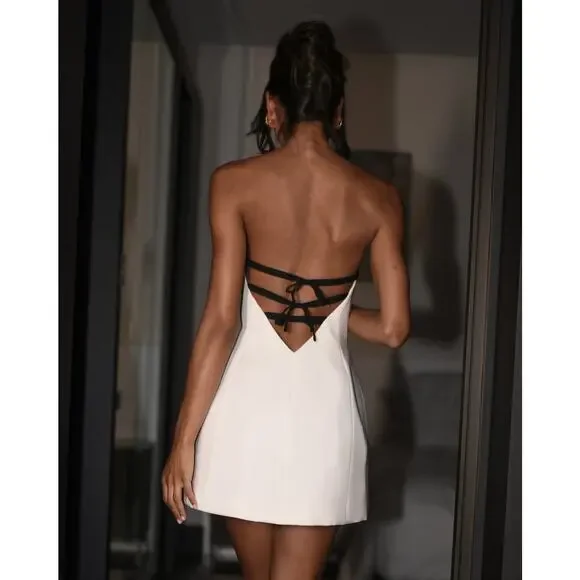 NWT Meshki Neeka Strapless Bow Back Mini Dress White Size M Formal - Picture 1 of 6